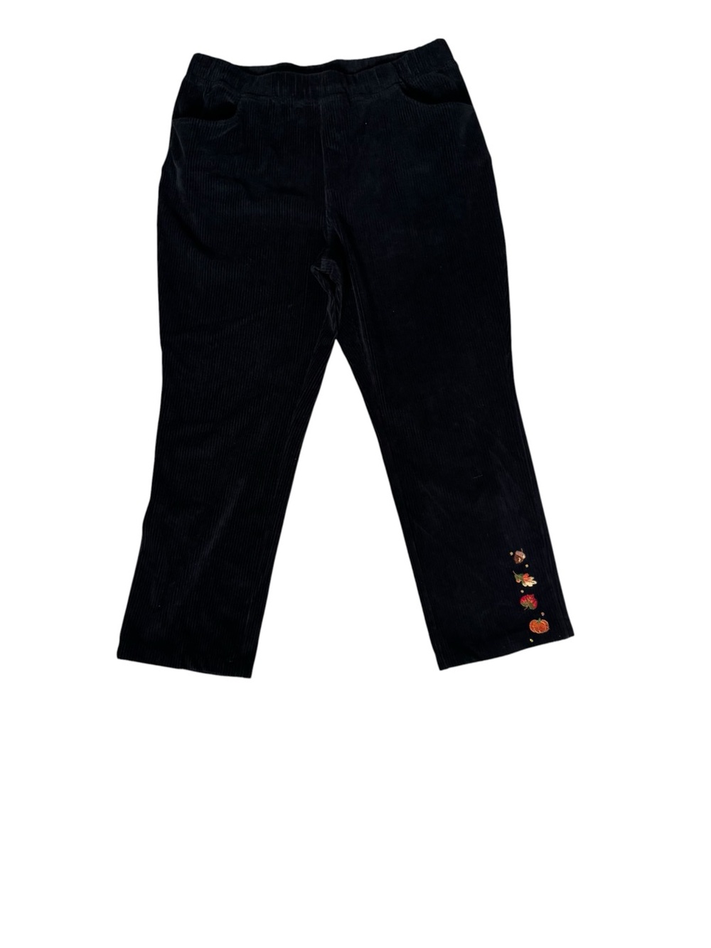 Quacker Factory Black Corduroy Fall Embroidered Pumpkin Pants L Short